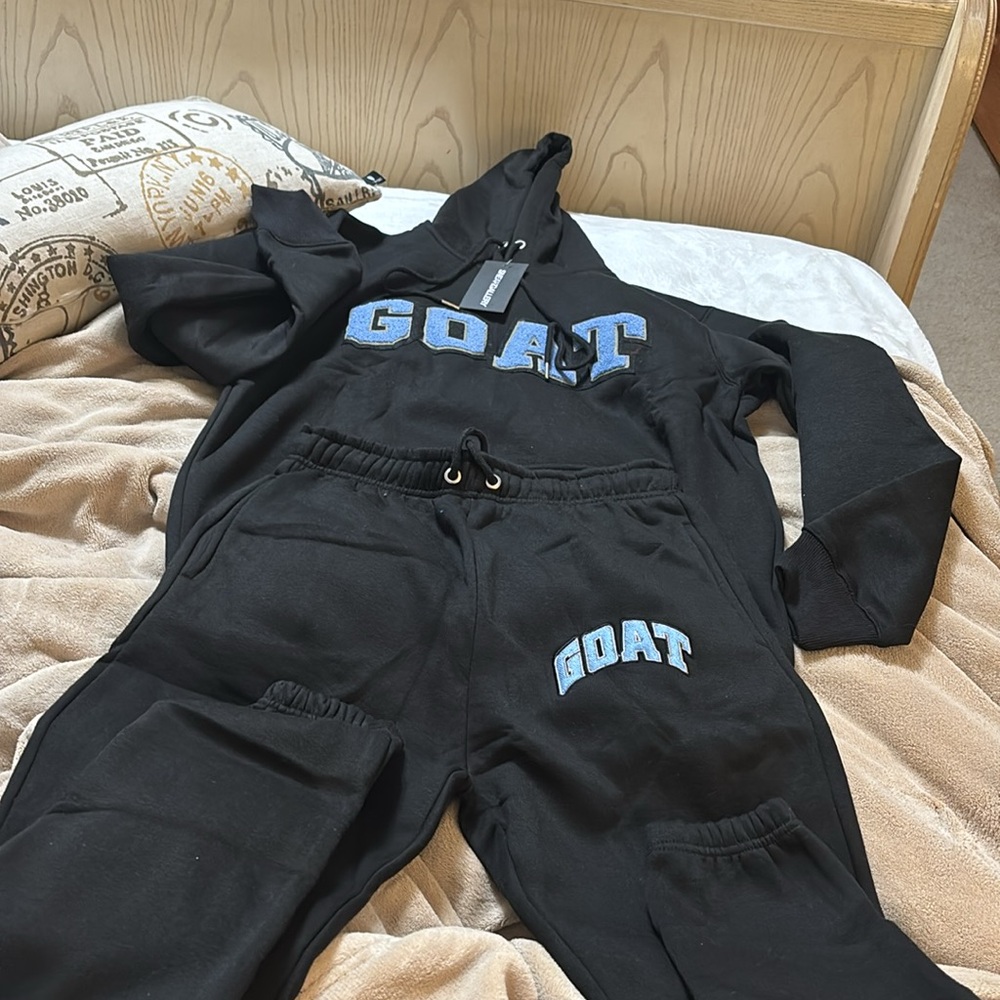 Black Hoodie with Blue GOAT Logo SZ L